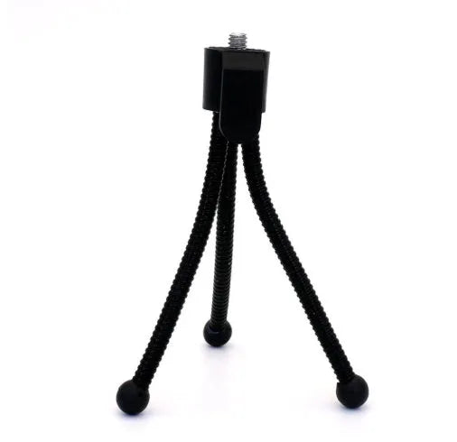Small iron frame mini tripod with hose-style legs folded, compatible with Apple iPhone.