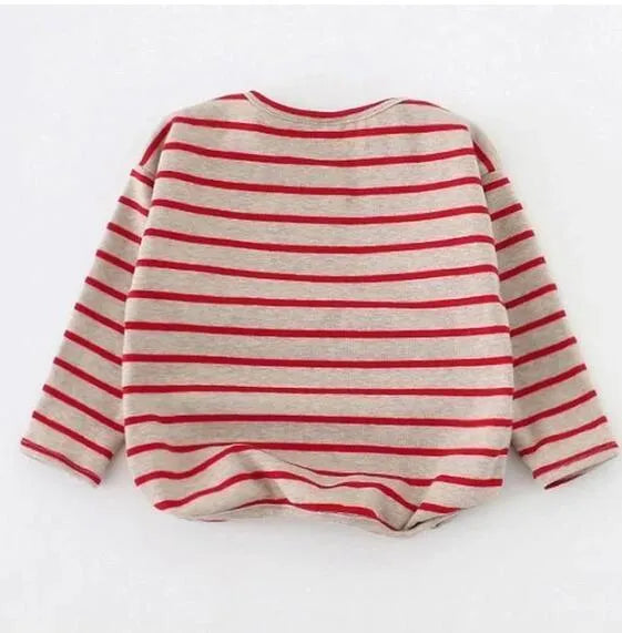 Striped print cotton long sleeve T-shirt for baby girls in black or red colours