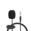 A black clip-on lavalier lapel microphone with a 3.5mm plug and 1.5m cable, compatible with iPhone.