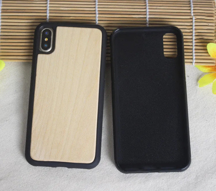 Wooden iPhone case with bamboo back and black TPU bumper for iPhone X