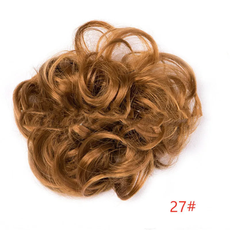 Fluffy drawstring curly hair bun ring set in 1B style with chemical fibre construction, popular in Europe Japan South Korea for women