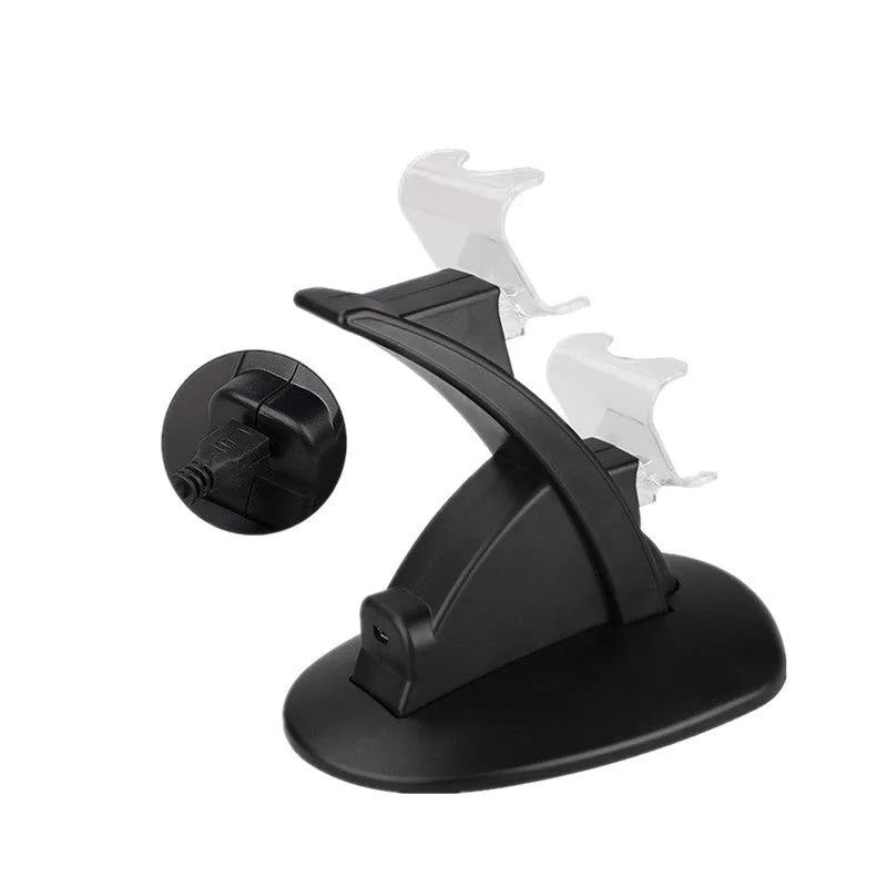 Black dual charging dock station for two Xbox One controllers, showing USB connection.