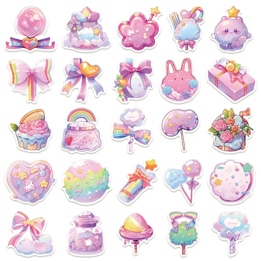 Pack of 50 fresh candy small object decorative waterproof stickers, sizes 4-7cm.