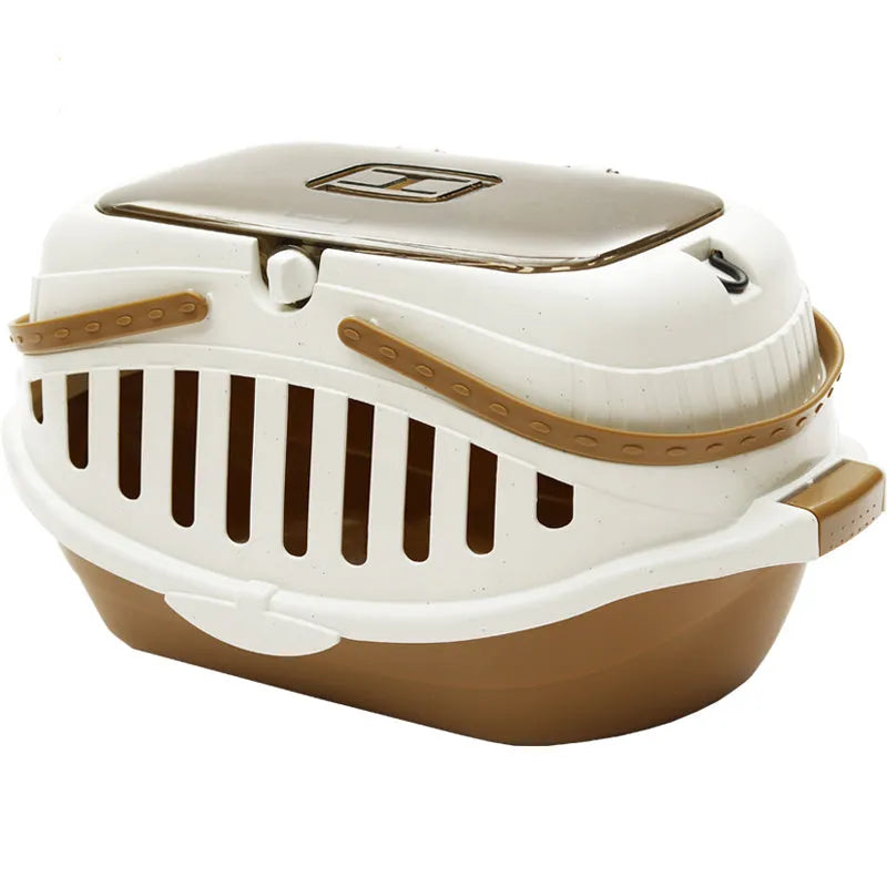 Macaron PP resin portable small pet carrying basket in blue with handle and anti-stepping design