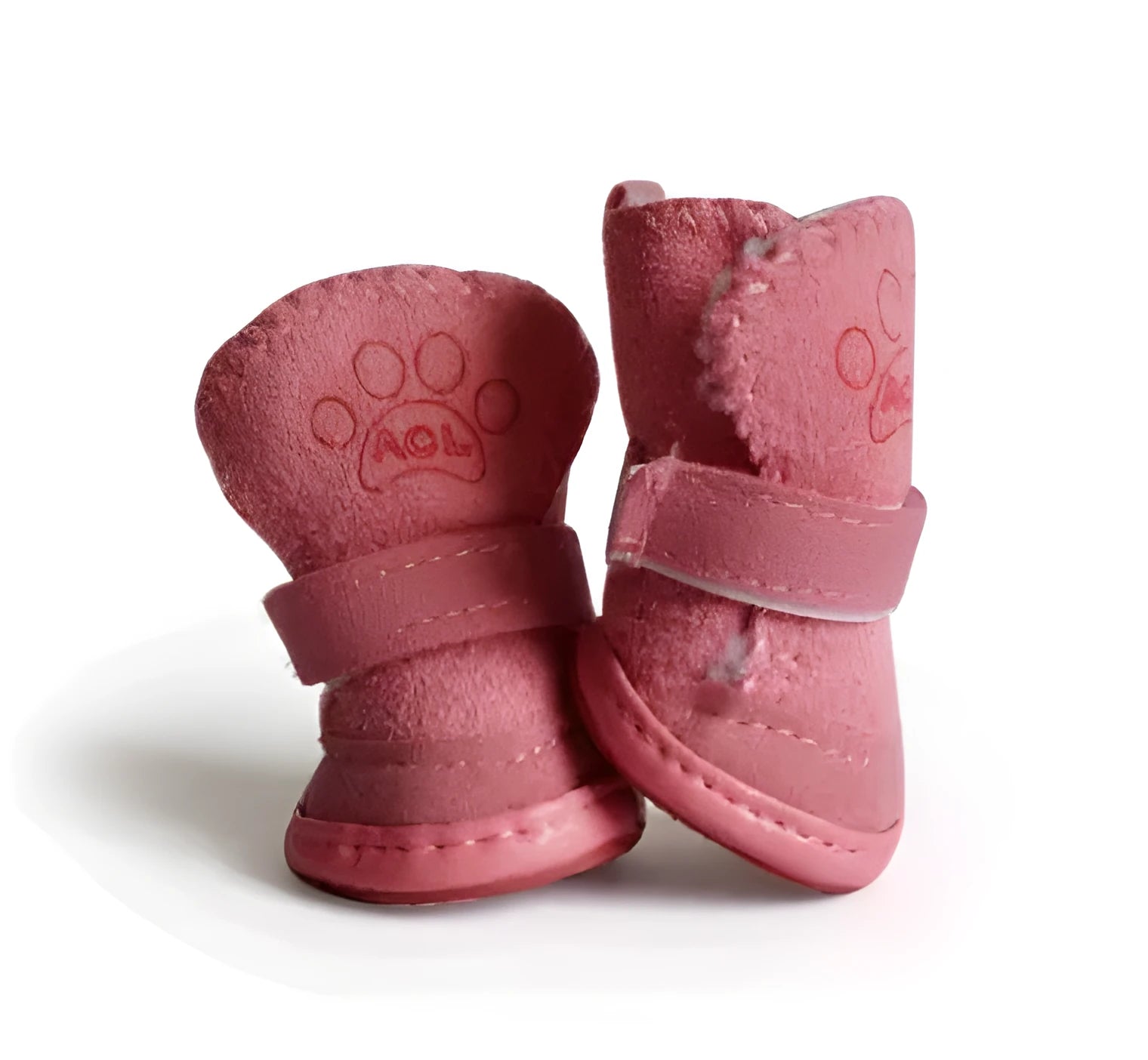 Four khaki velvet dog boots for winter snow walking, size options from small to extra large