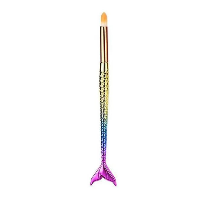 Mermaid makeup brush set of 10 pieces with multicolor nylon bristle brushes for powder eyeshadow
