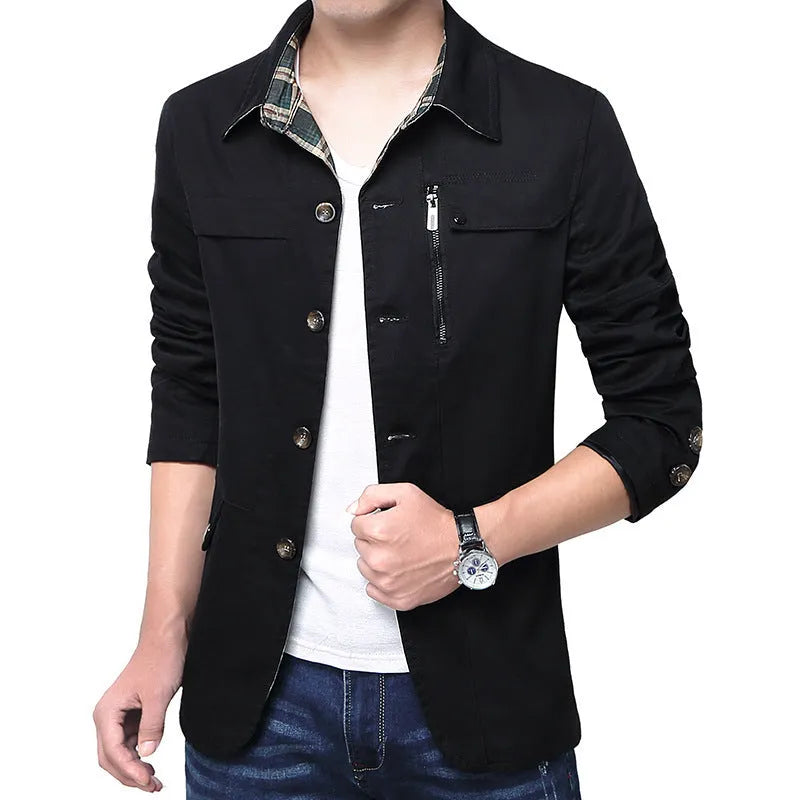 Cotton slim thin jacket for men displayed in front view