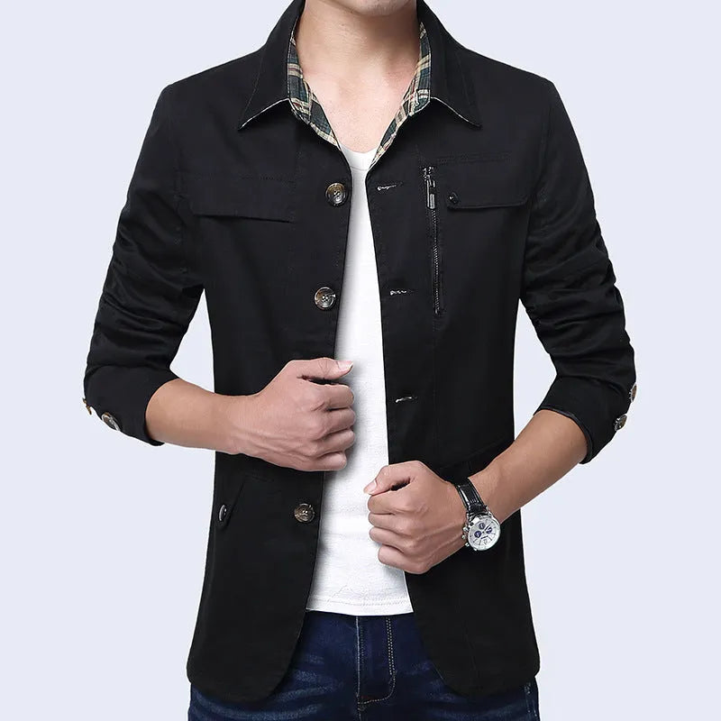 Cotton slim thin jacket for men displayed in front view
