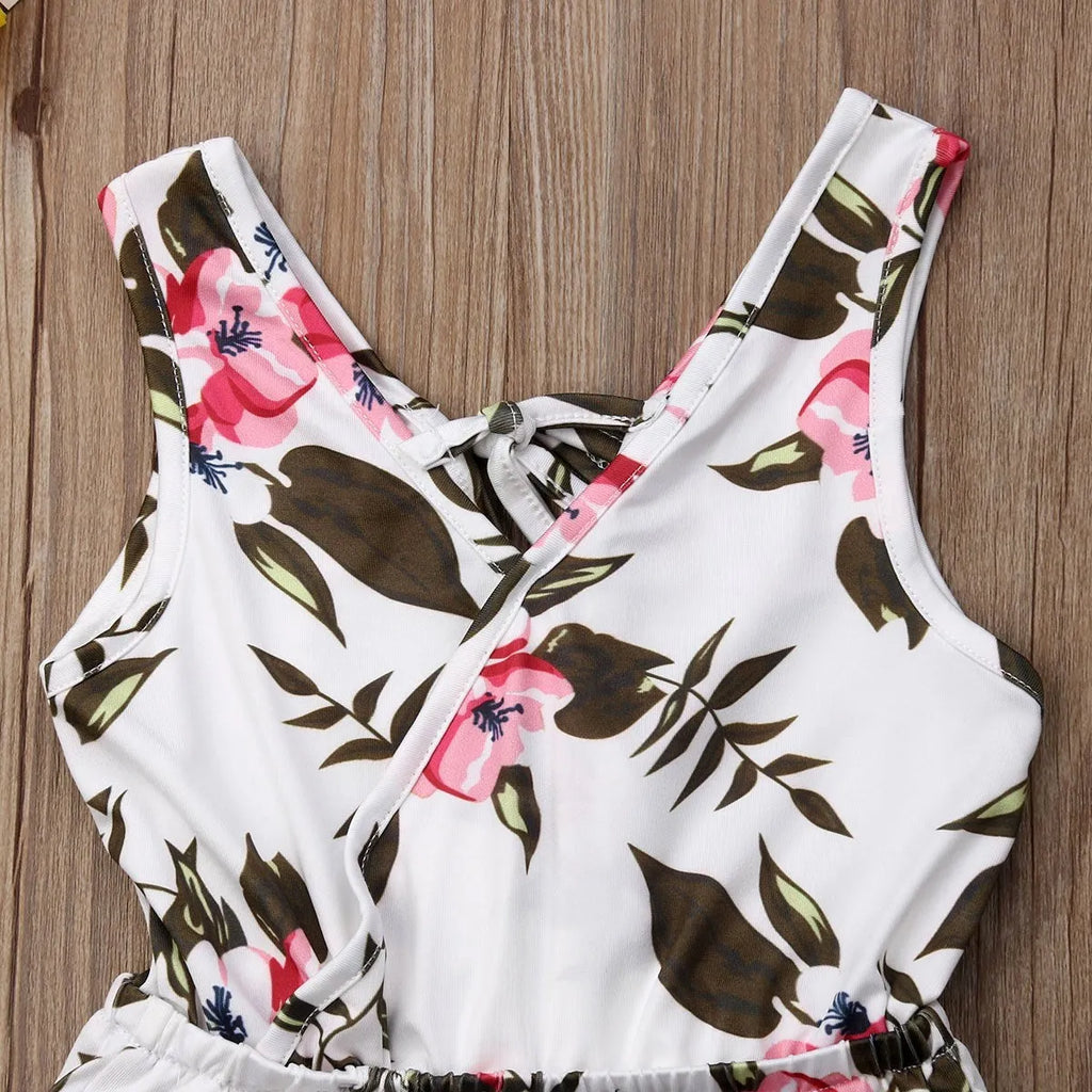 Cotton floral two-piece summer outfit for baby girl in white or yellow, Asian sizes 90-130cm