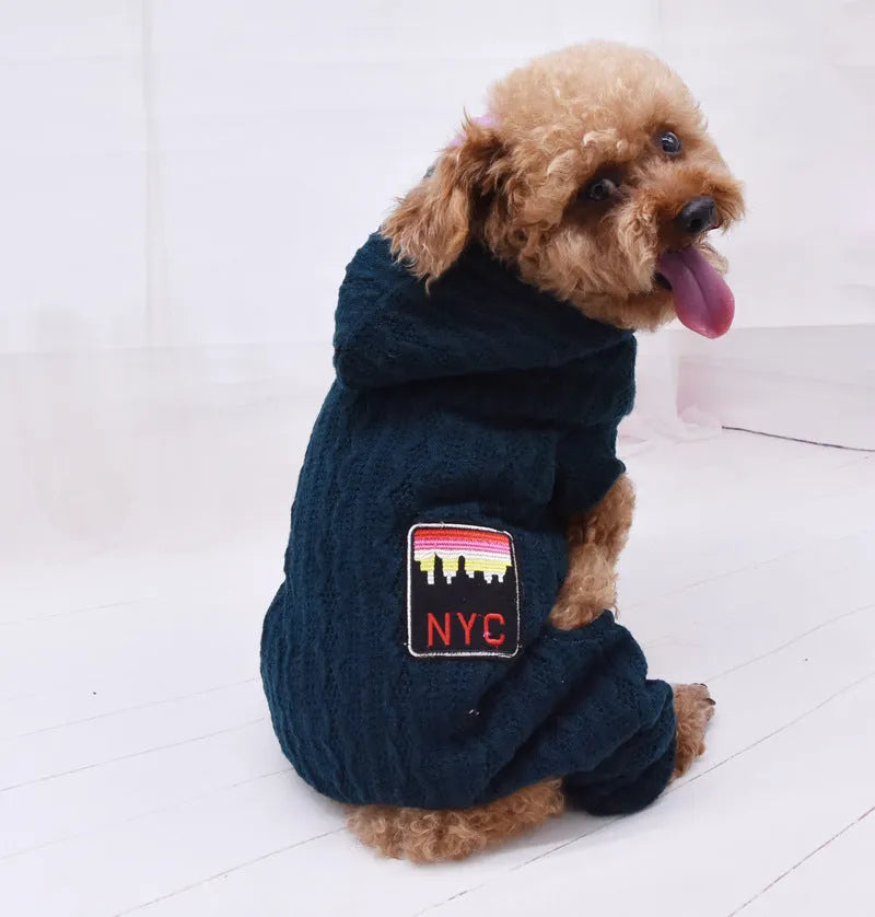 Four-legged thick pet clothes in Green with sweater velvet lining casual style
