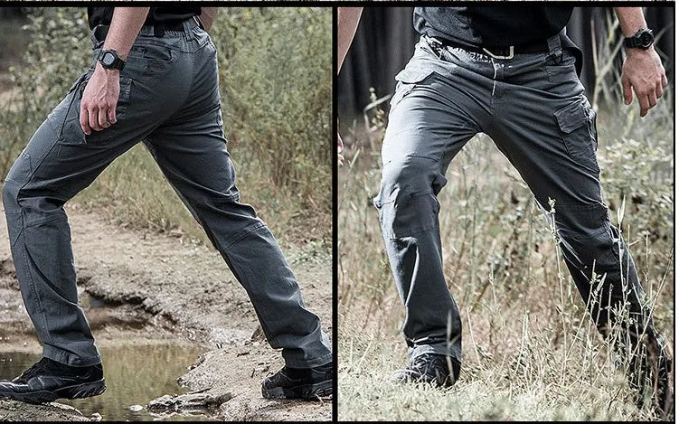 Men's tactical cargo trousers in IX7 ash colour, multi-pocket straight-leg design