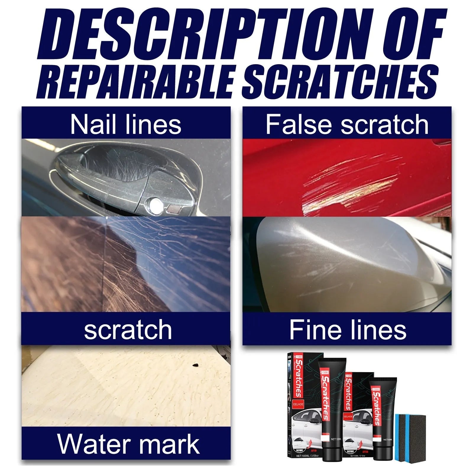 Automotive scratch repair cream in 60ml or 100ml container for paint cleaning and scratch removal