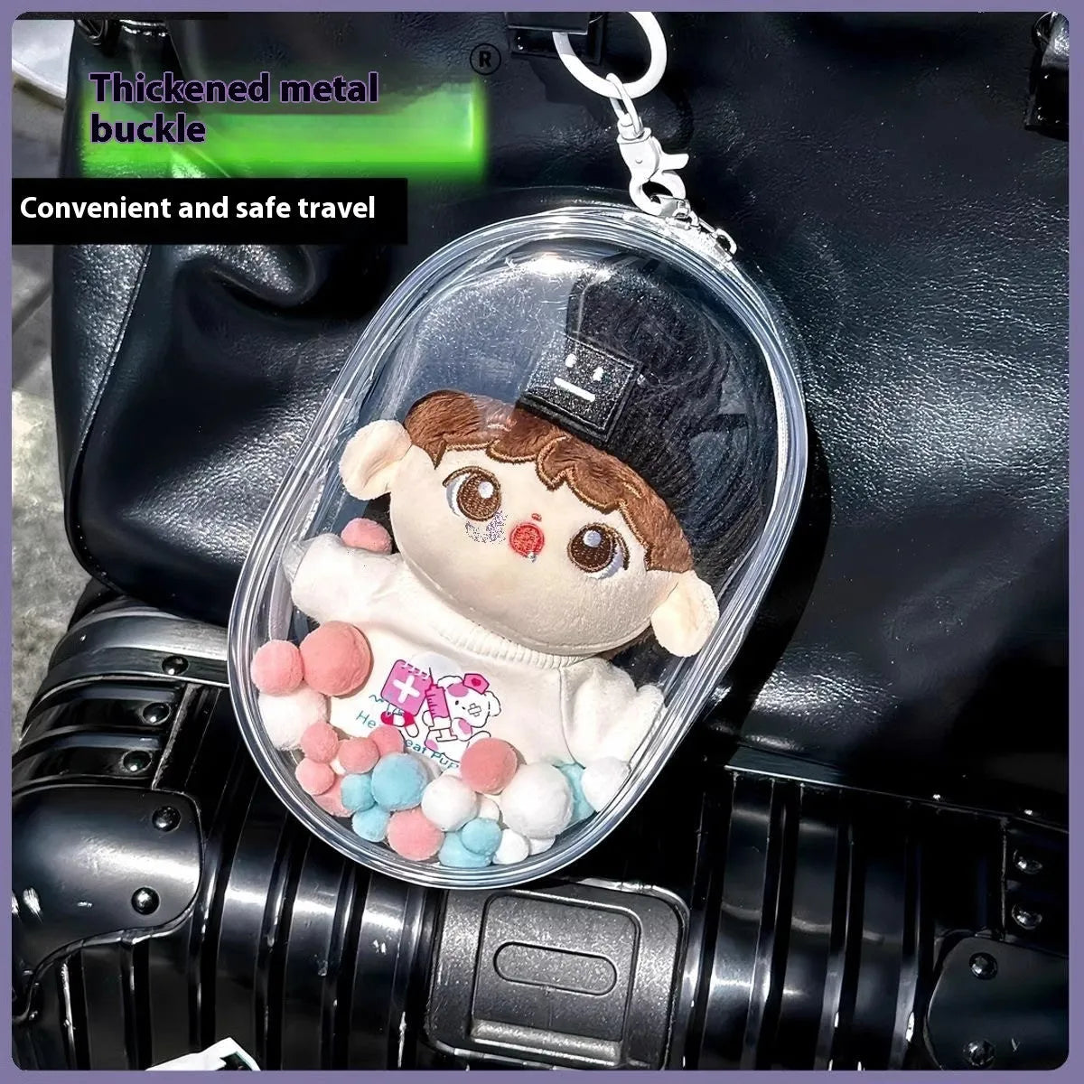 A 17cm clear PVC cube-shaped storage bag with a cartoon design, shown in avocado green.
