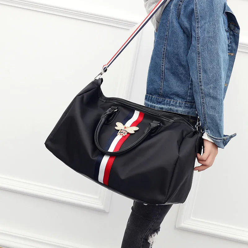 Black large capacity Oxford cloth hand luggage bag with zipper closure and soft handle