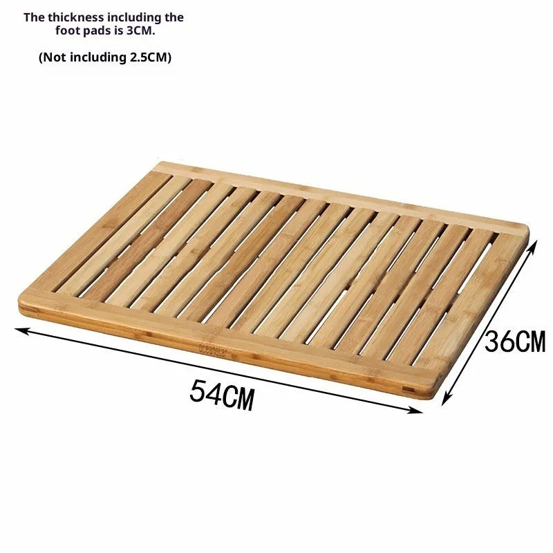 Bamboo bathroom height increasing non-slip foot pad in solid colour, 54x36x4cm rectangular shape.