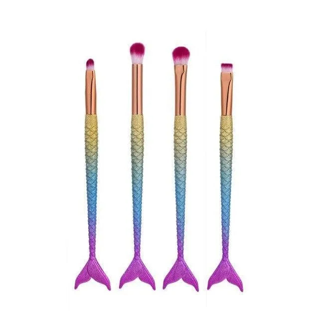 Mermaid makeup brush set of 10 pieces with multicolor nylon bristle brushes for powder eyeshadow