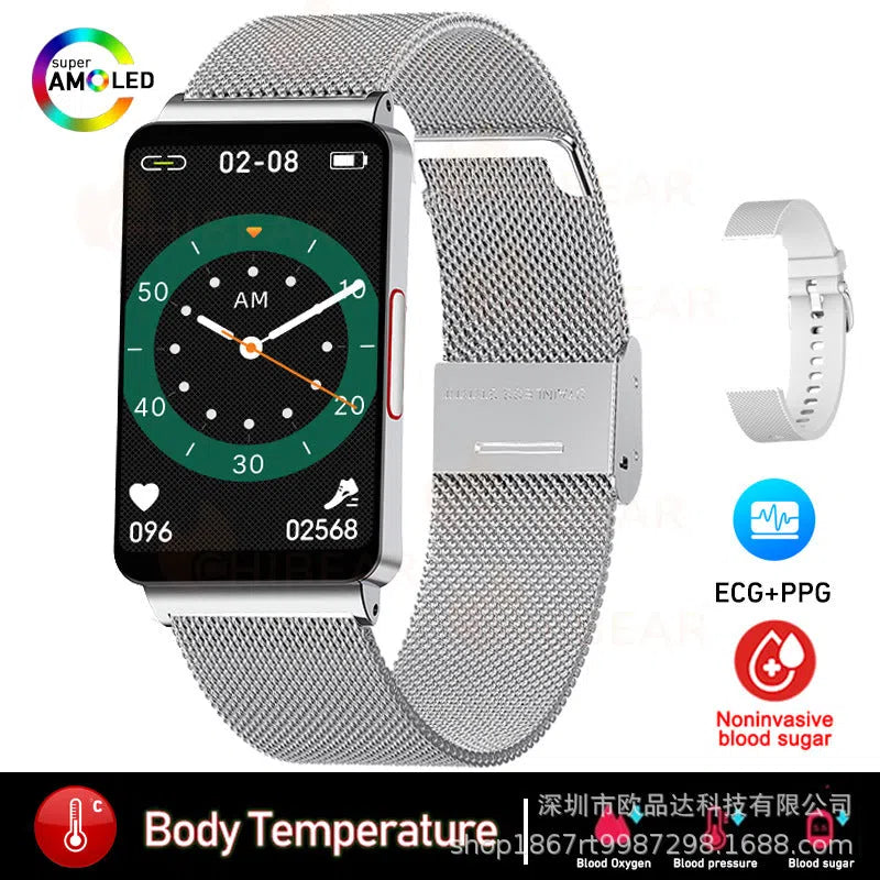 Smart watch with blood oxygen and sleep monitoring on silicone band, IPS screen, available in silver network silicone