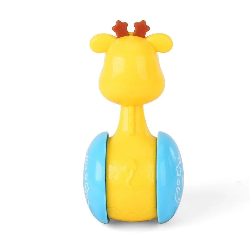 Deer little star bell baby tumbler toy with pad-printed deer and star design on a white background