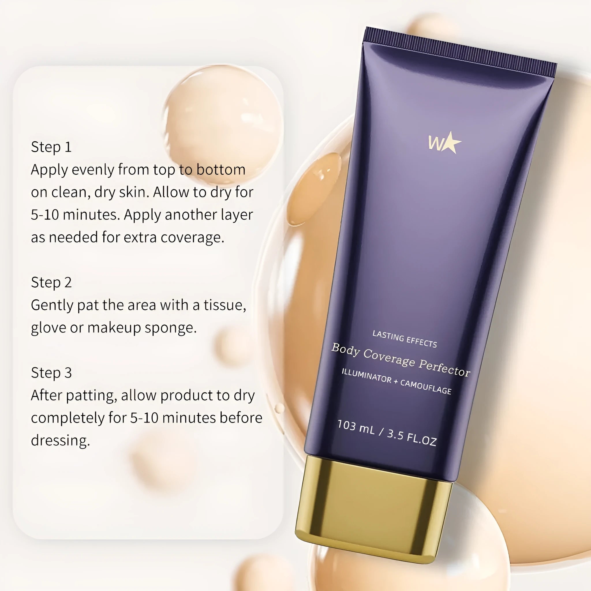 Waterproof body tattoo concealer cream tube with built-in brush in seven radiance shades