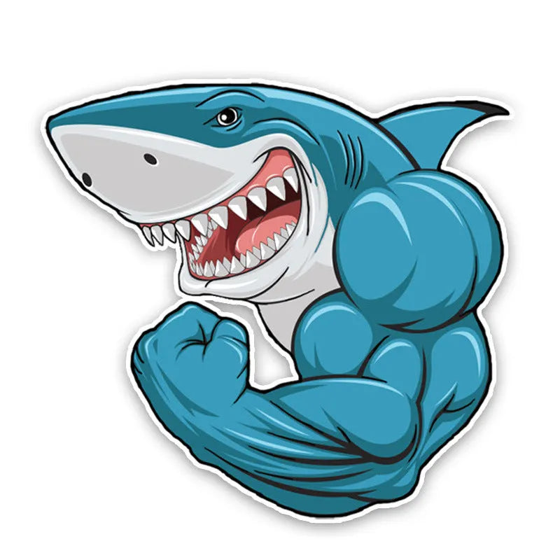 Bodybuilding shark 3D cartoon sticker on car bumper, 15 x 14 cm, PVC material