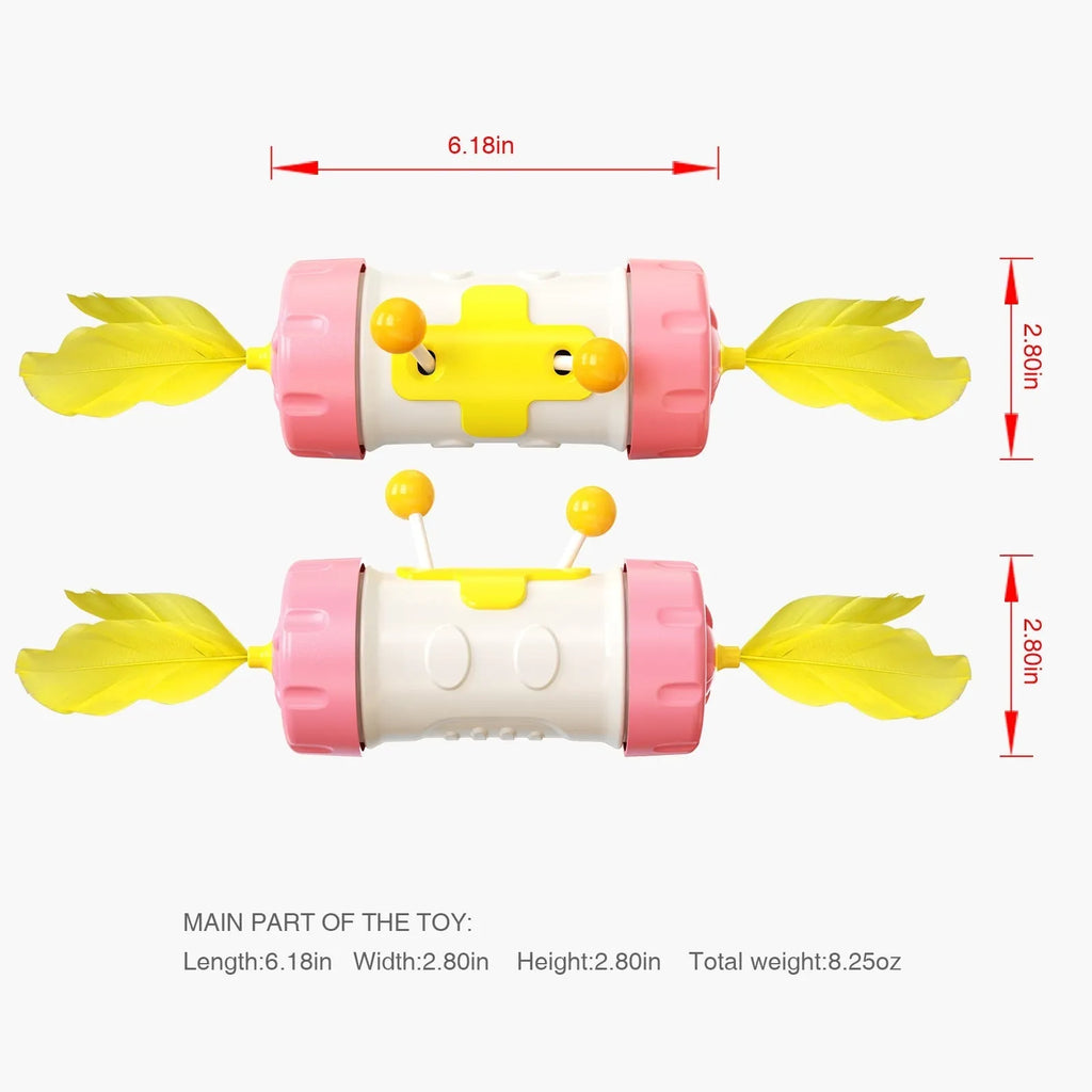 Interactive cat toy with feather ball on stick and separate balance tumbler in multiple colour options