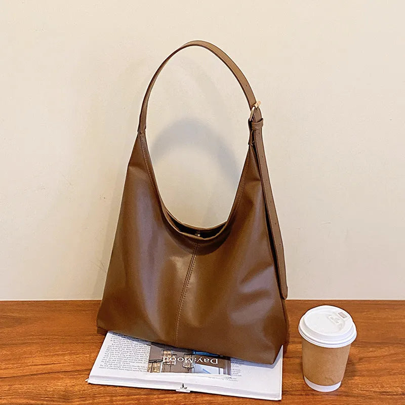 Retro textured PU bucket shoulder bag for women, 35x38x12cm, available in five colours