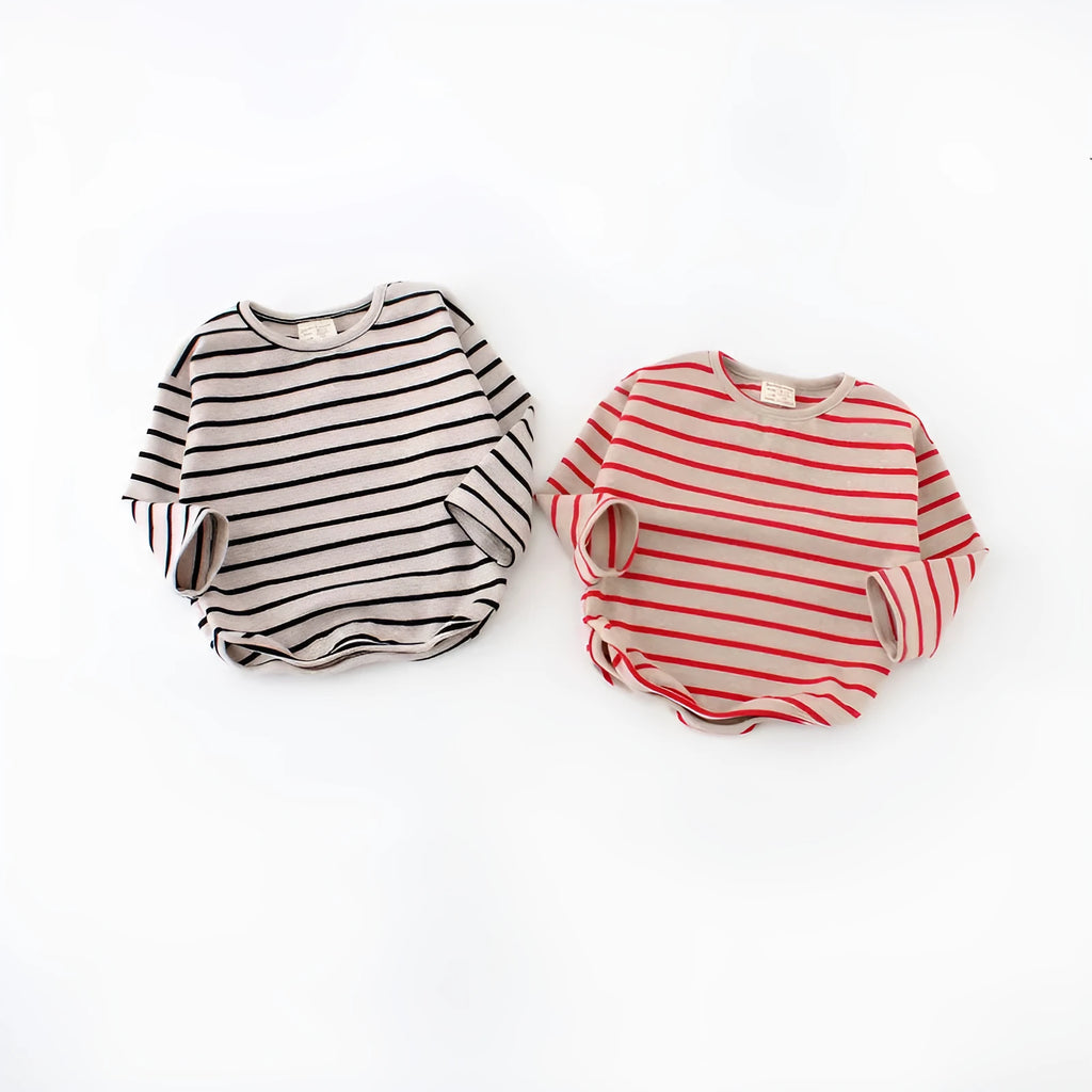 Striped print cotton long sleeve T-shirt for baby girls in black or red colours