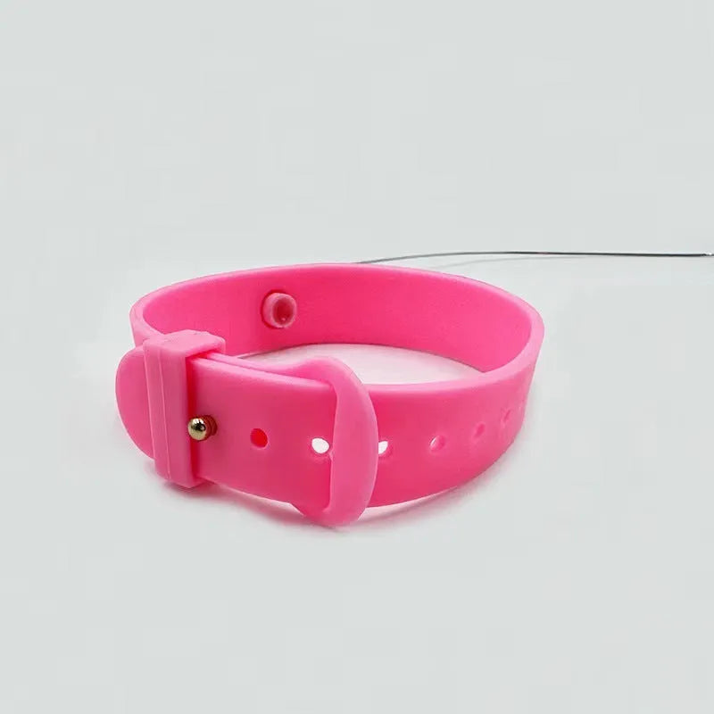 Blue adjustable cat collar with attached silicone teasing wand, dangling feathers, and bell
