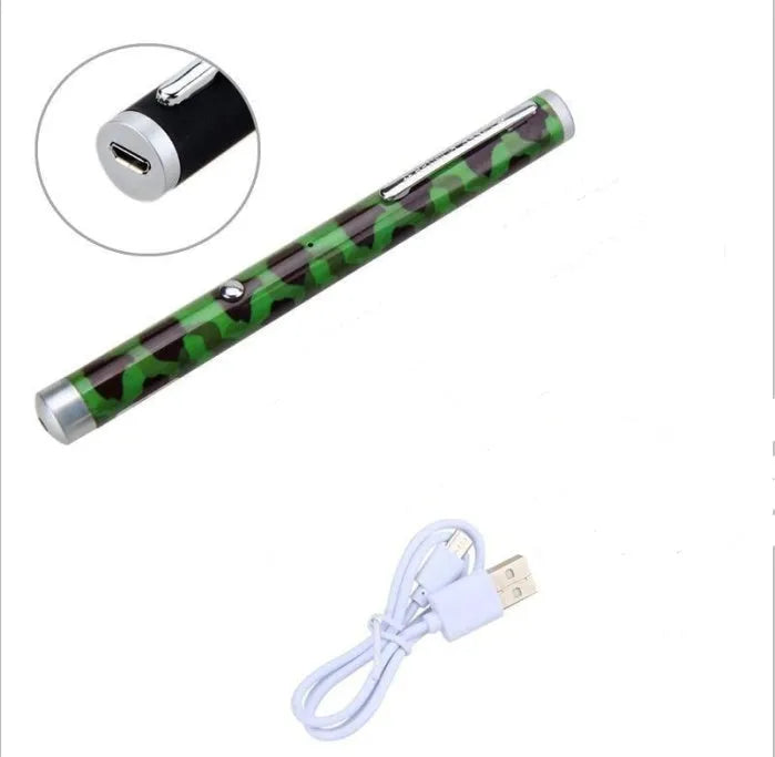 Green 5mW laser pointer pen with a pen-style body for pocket portability.