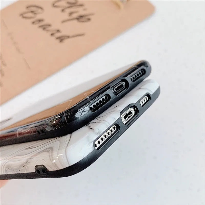 Marble mobile phone case for iPhone in white with IMD soft shell construction