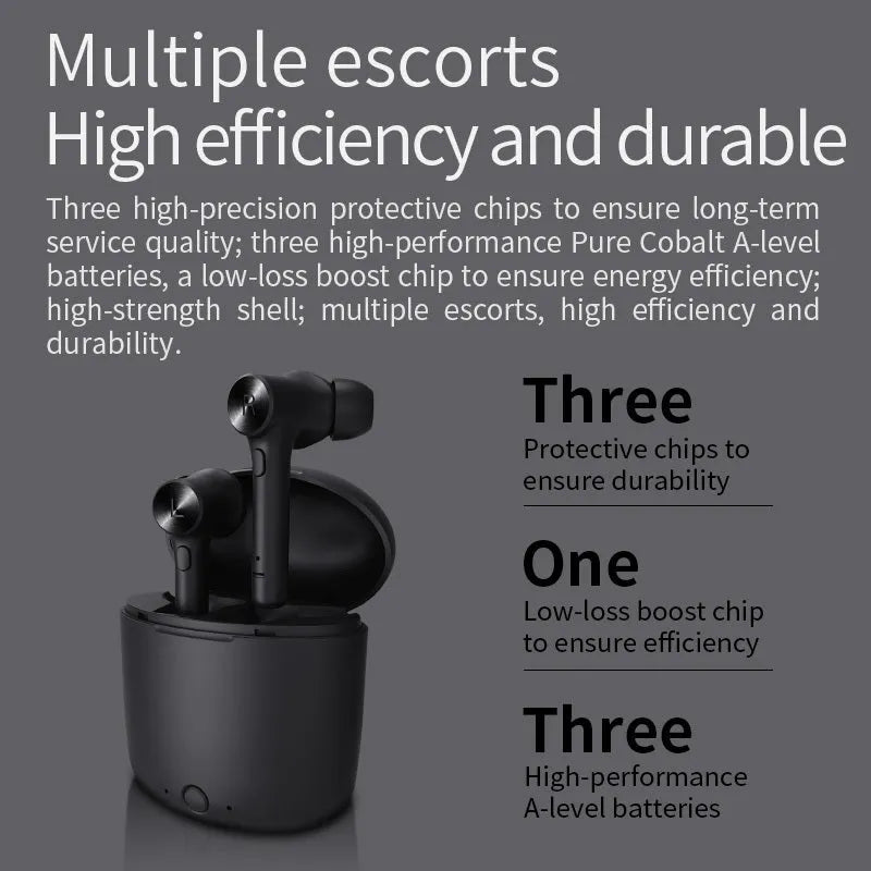 Black TWS Bluetooth headset with compact dimensions of 60mm by 67.5mm