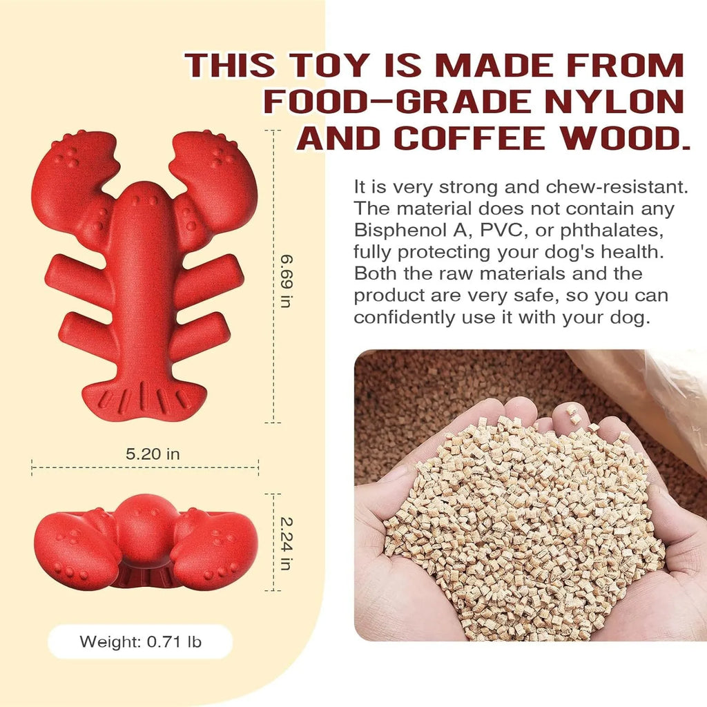 Red durable dog chew toy for large aggressive chewers, shown with size dimensions.