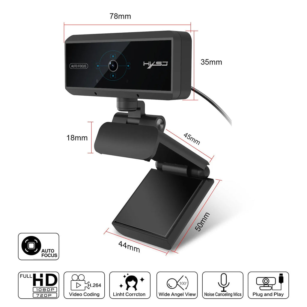 Black 5MP autofocus desktop webcam with 1.7m cable