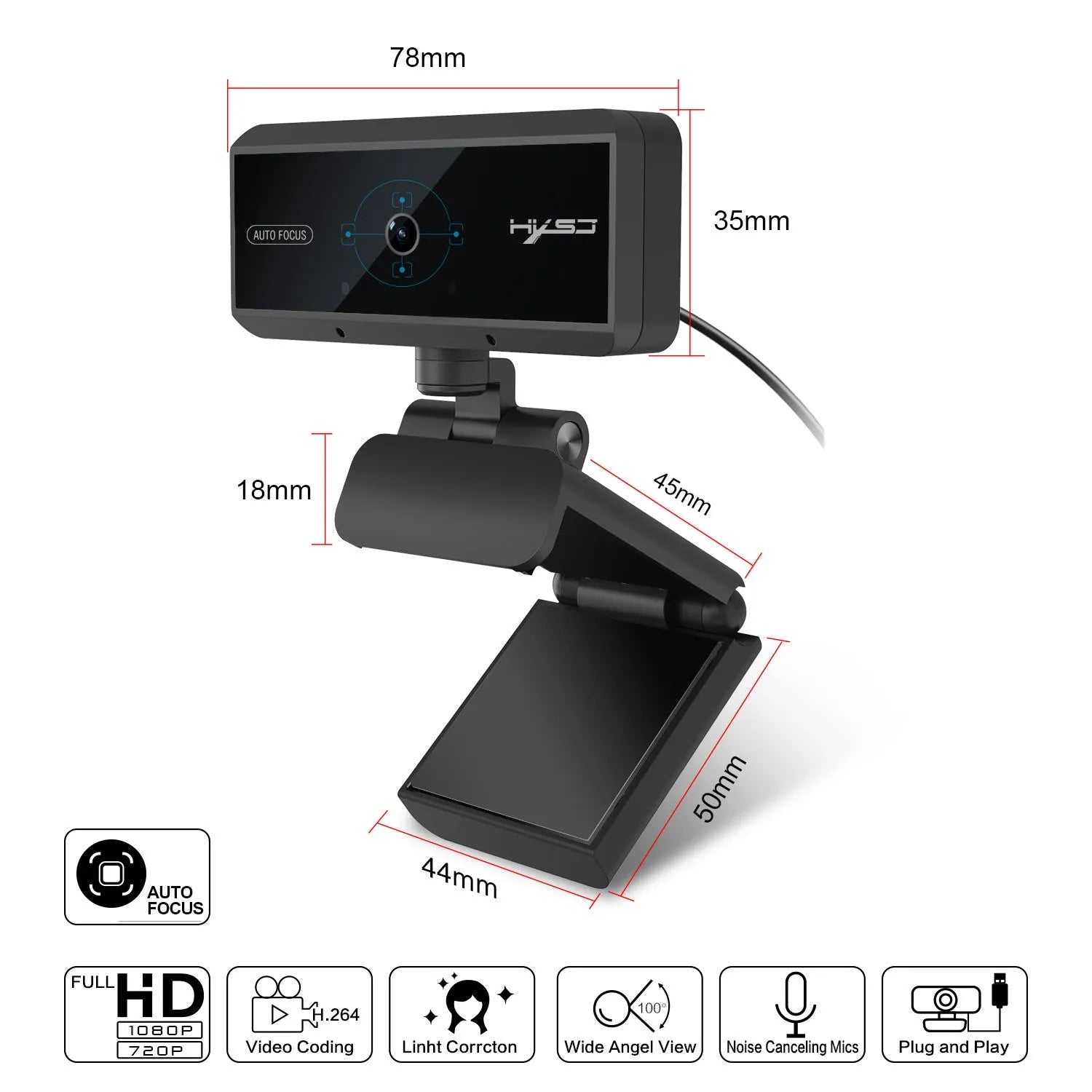 Black 5MP autofocus desktop webcam with 1.7m cable