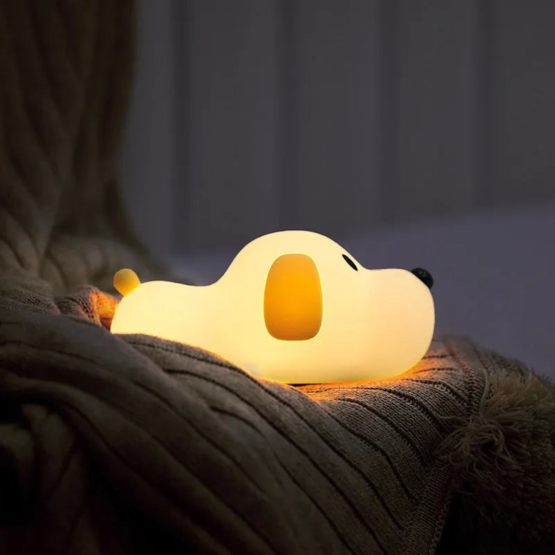 Soft silicone rechargeable night light with animal design and touch-sensitive nose for dimming