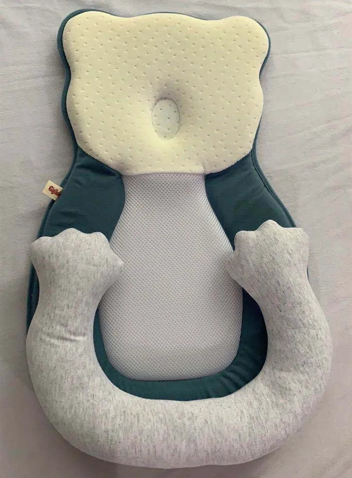 Portable folding baby travel crib with soft cotton sleep cushion in beige colour