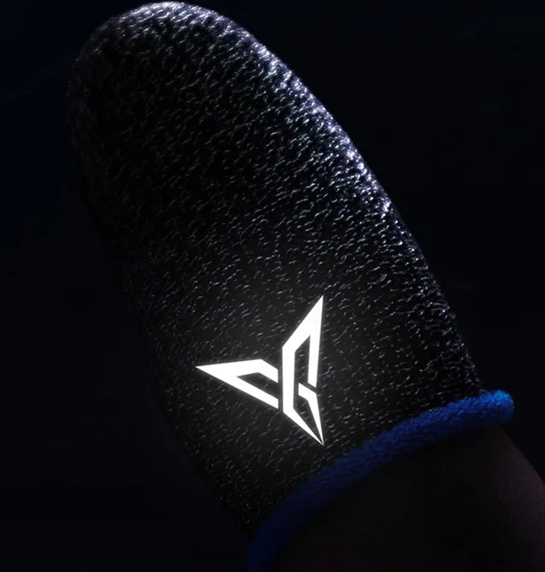 Green gaming thumb sleeves with 3M reflective logo for Nintendo Switch and mobile controllers