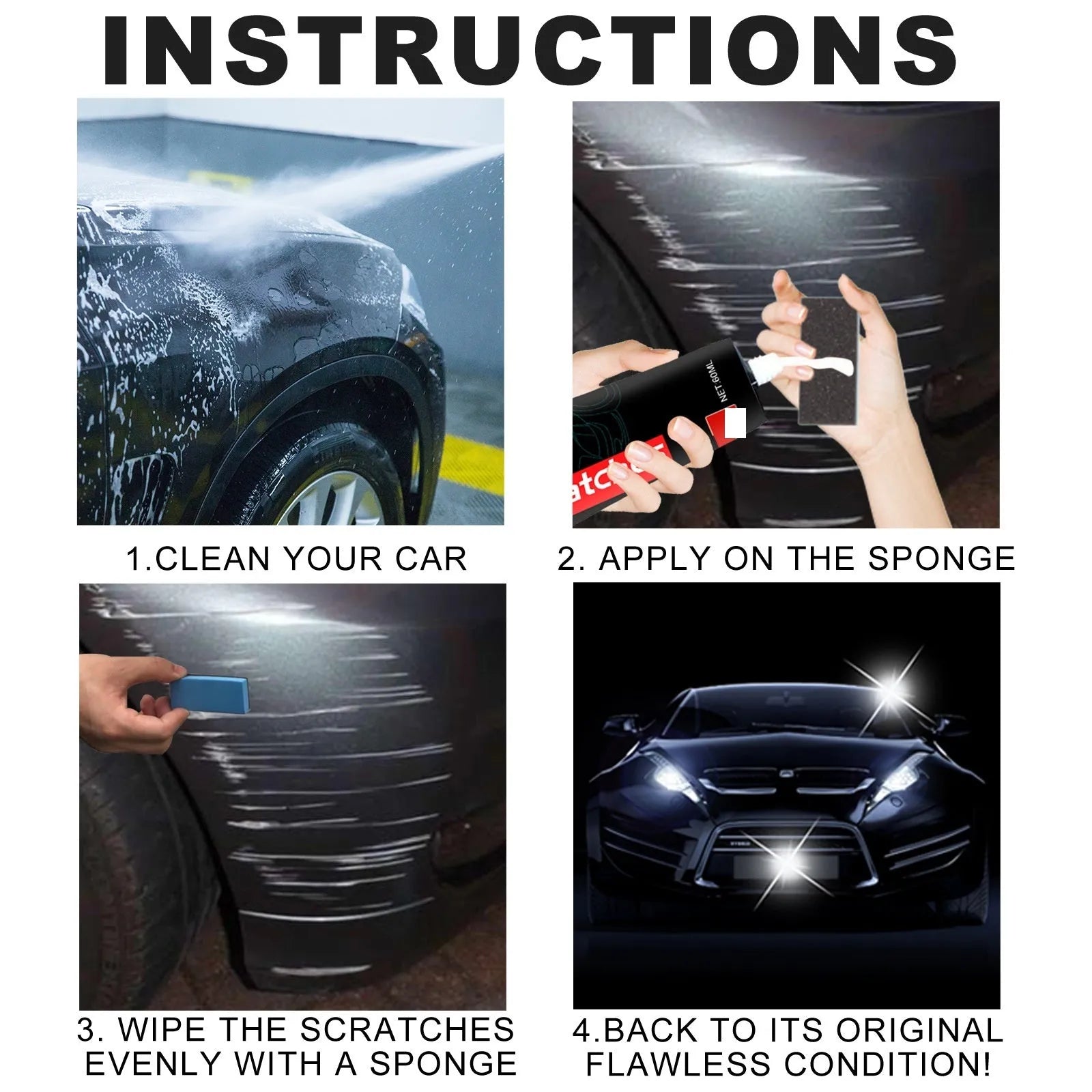 Automotive scratch repair cream in 60ml or 100ml container for paint cleaning and scratch removal