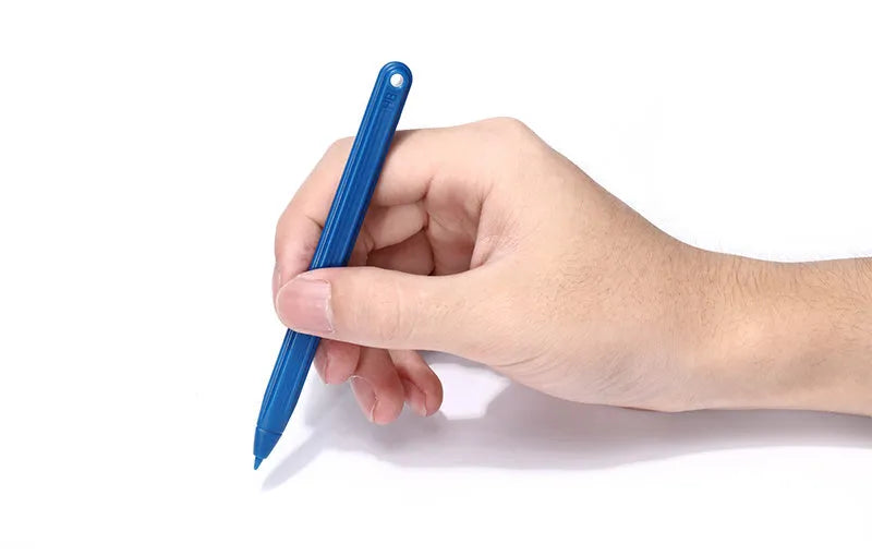 LCD drawing tablet with blue-green bold font display, ABS frame, erase button, and stylus