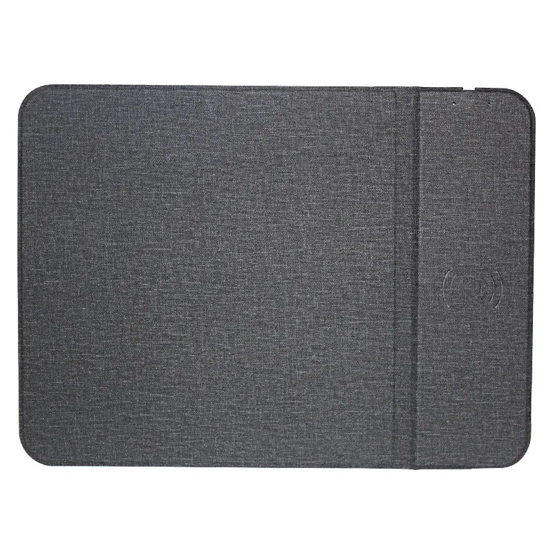 A foldable cloth phone holder showing a smartphone charging wirelessly on its angled stand.
