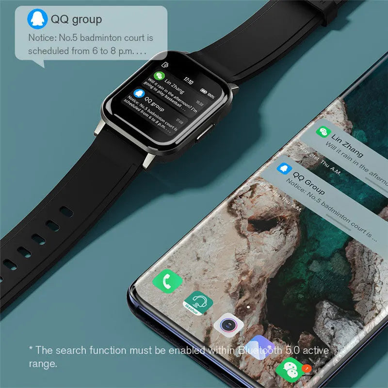 Black waterproof smart bracelet with 1.4 inch HD touch screen on silicone wrist strap