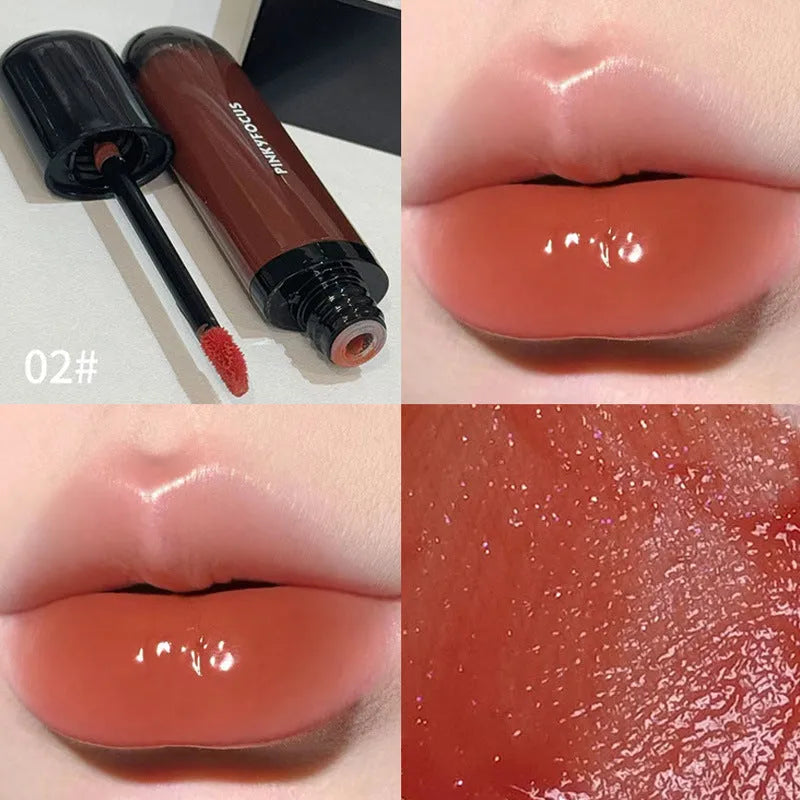 Black Shiny Makeup Mirror Lip Lacquer in six matte colour options including tomato, orange brown, and rose shades