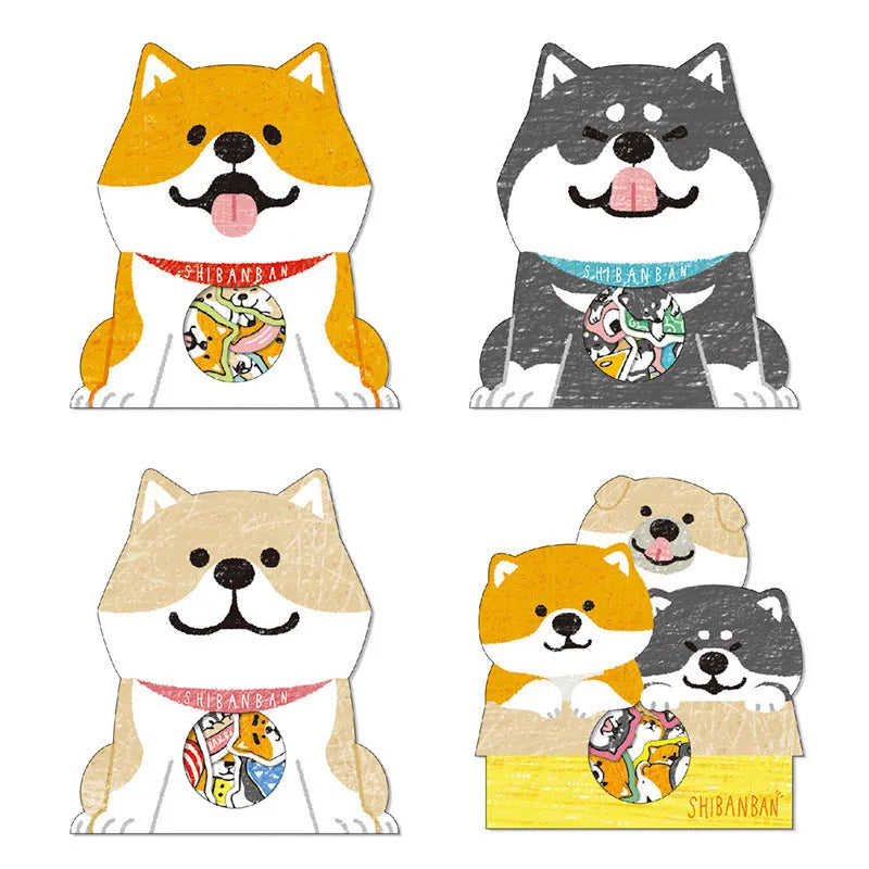 Dog sticker pack showing irregular shaped designs in four colours for hand account decoration