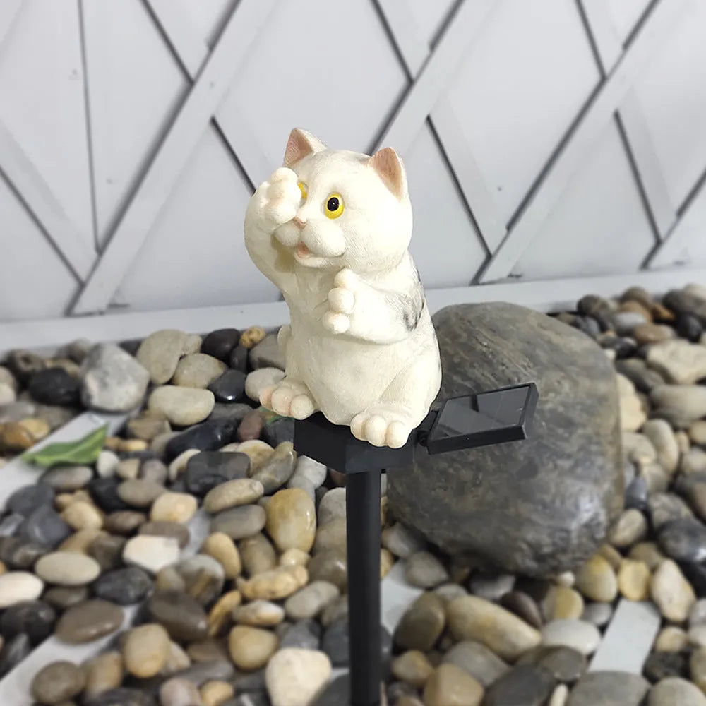 Solar cat lawn light in brown colour for garden pathway illumination