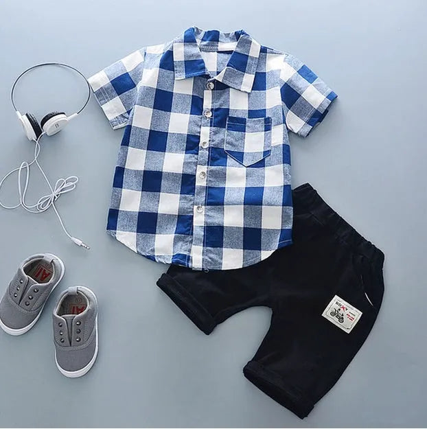 Baby boy cotton summer sports outfit set with short sleeve t-shirt and matching shorts