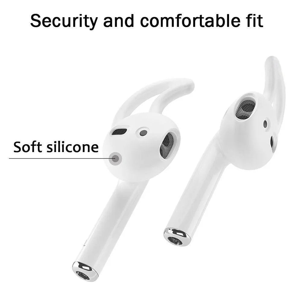 Set of silicone earplug sleeves for Apple AirPods in black, blue, red, transparent, and white colours.