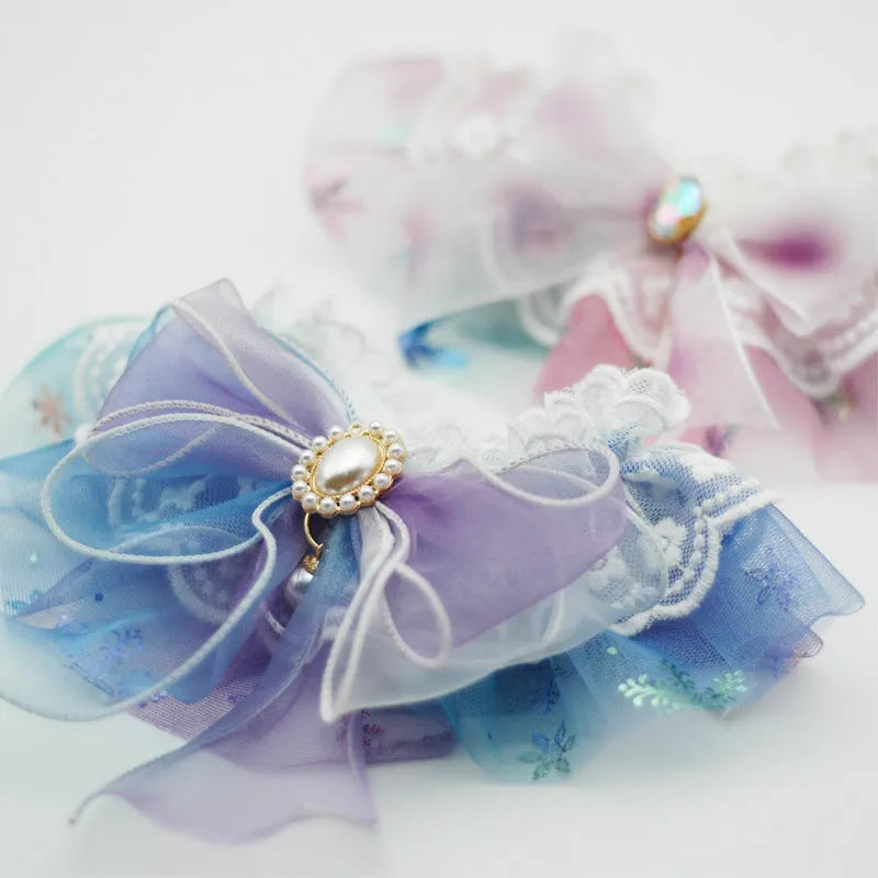 Pet organza scarf in blue purple on a cat, Japanese Korean style, side view