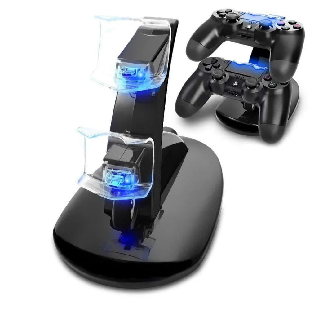 Black dual charging dock station for two Xbox One controllers, showing USB connection.