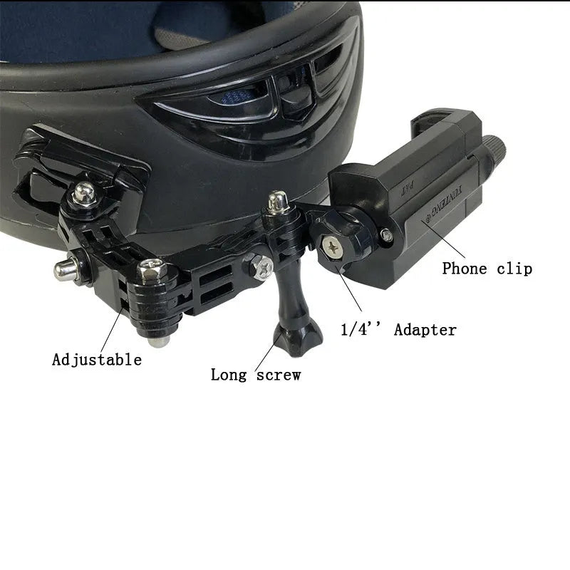 Black ABS stainless steel camera bracket for motorcycle helmet mobile phone holder