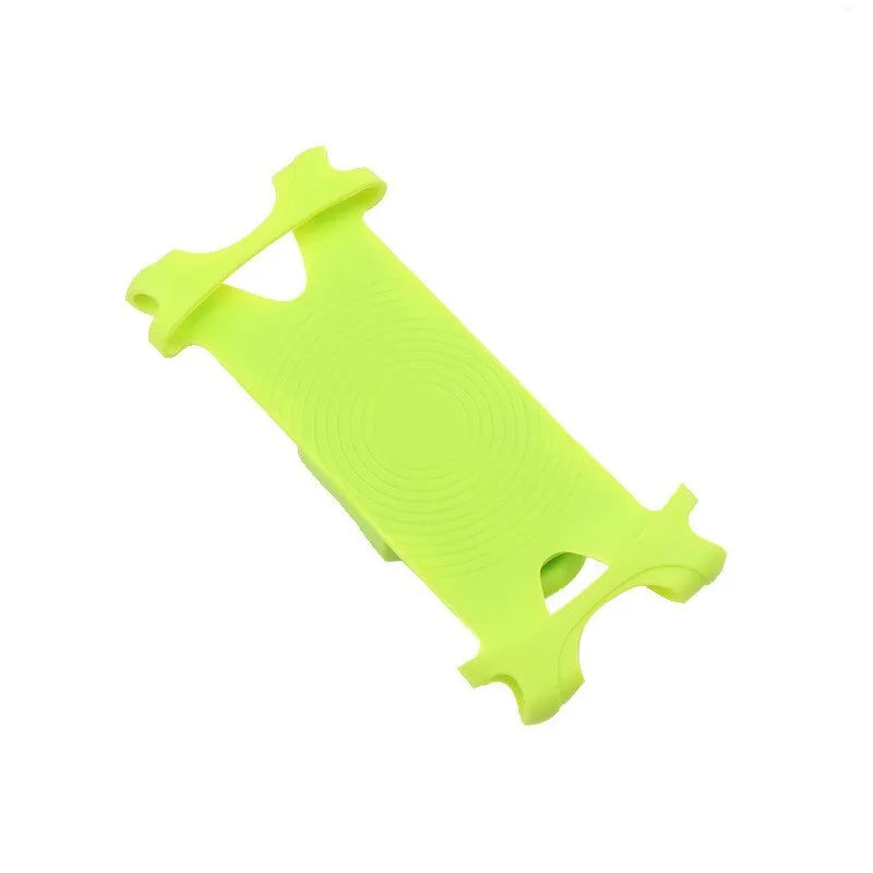 Black silicone bicycle phone holder mounted on handlebars showing three-hole adjustable bracket